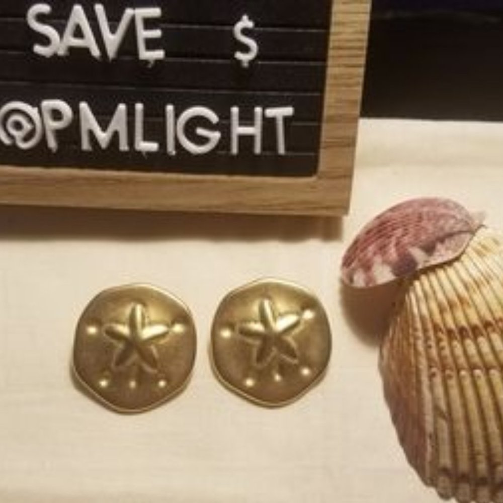 Sand Dollar Gold Earrings Costume Jewelry